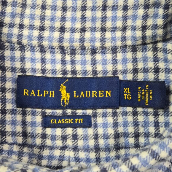 Ralph Lauren XL Classic Fit Blue Plaid Button Down Shirt Long Sleeve Preppy - Picture 7 of 16